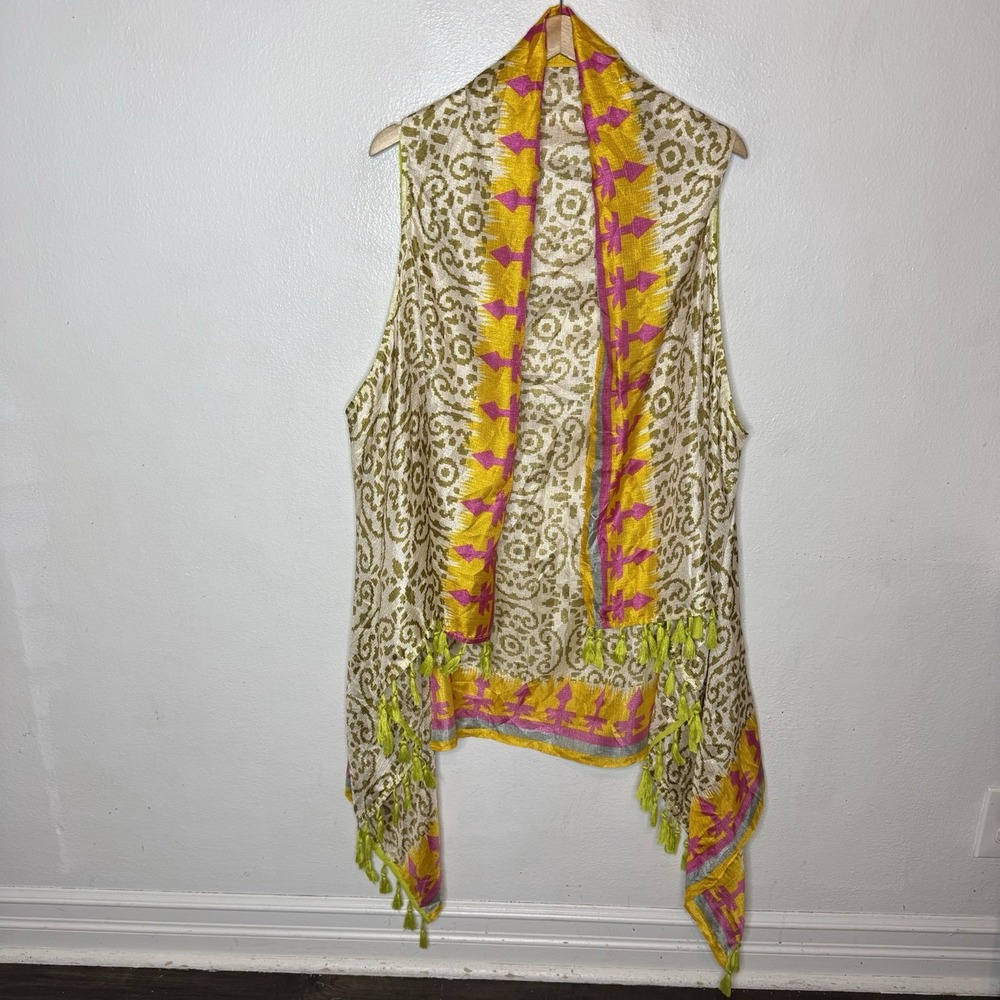 Soft Surroundings Boho Hippie Tassel Colorful Open Vest Kimono Women's One Size